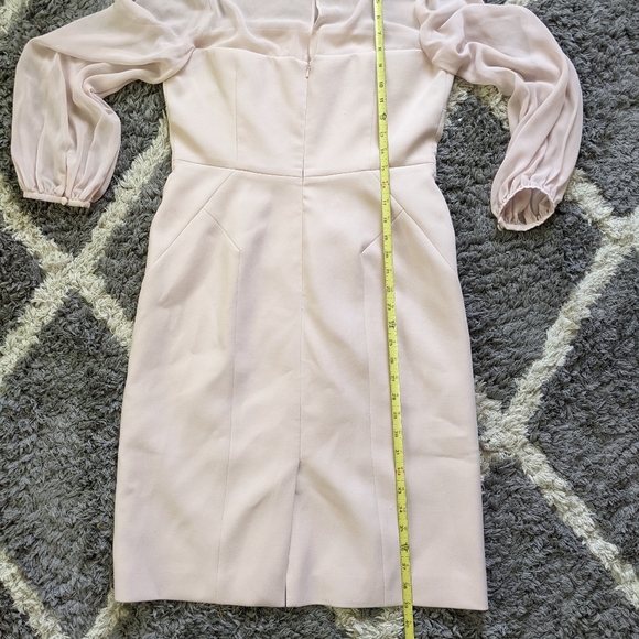 Hobbs Pale Pink Blush Mila Shift Dress Midi Long Sleeve Sheer Sleeve Size 8 - Picture 5 of 16